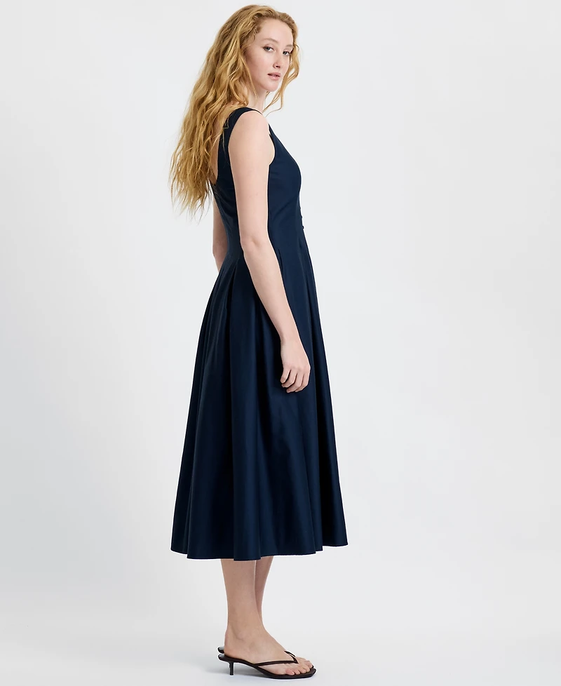 French Connection Women's Satin Fit And Flare Scoop Neck Midi Dress