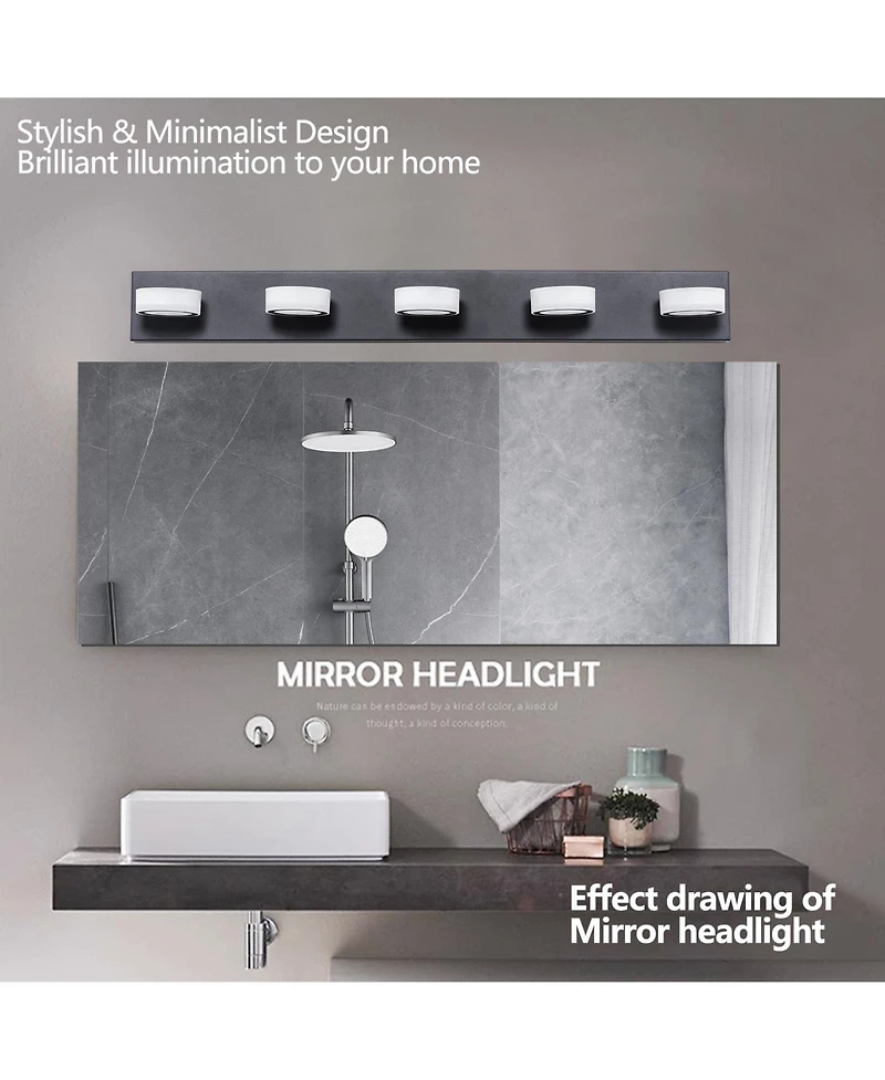 Busdays 37" Modern 5-Light Led Vanity Light, Sleek Black Bathroom Wall Light Fixture for Mirror, Shower, and Bathroom Decor