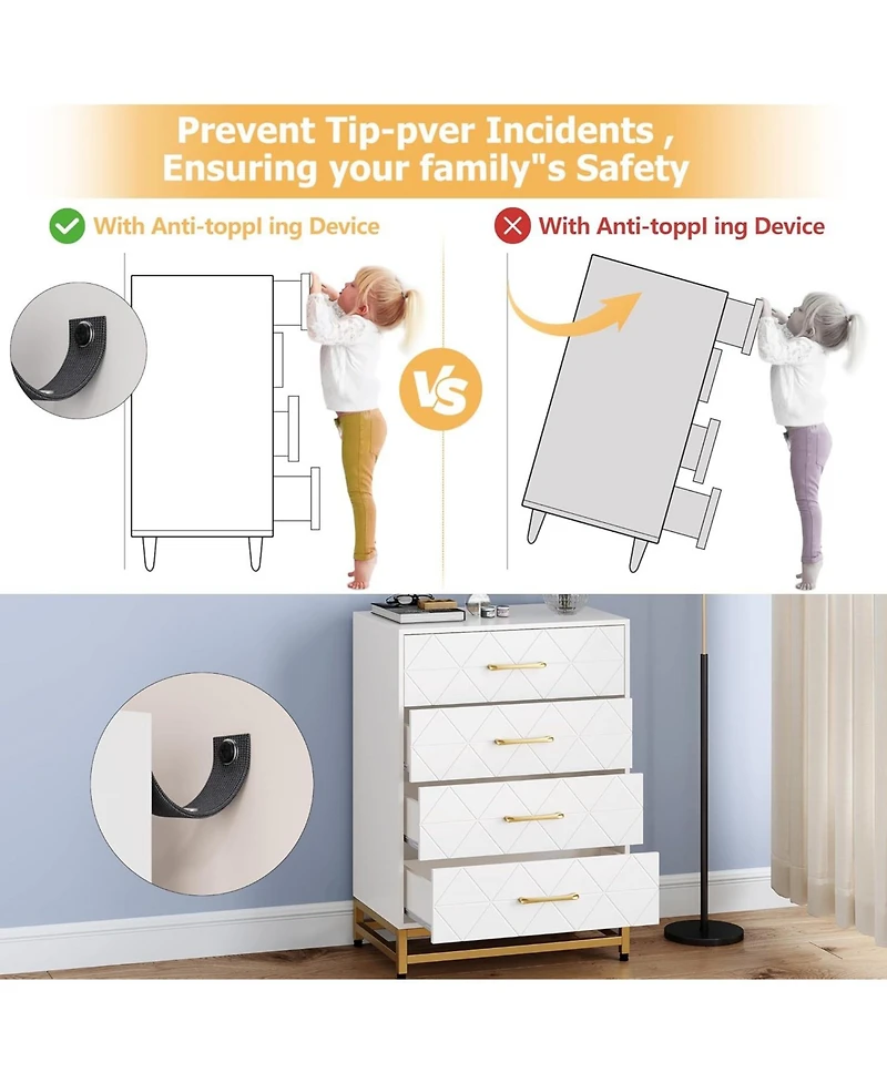 Gaomon Dresser for Bedroom with 4 Drawer, Modern Dressers Chest of Drawers, with Wide Drawers and Metal Handles