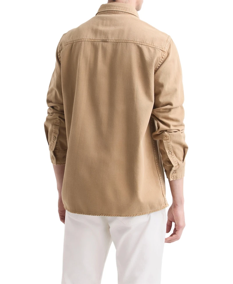 Velez Men's Long-Sleeve Cotton Overshirt With Leather Pocket