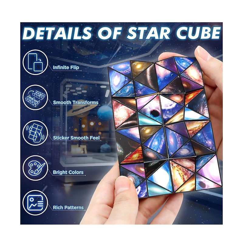 Bruce & Shark 2-in-1 Galaxy Split Magic Cube, Transformable Fidget Toy, Morphs into Star & More