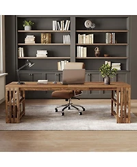 Tribesigns 78.7" Long Desk, 2 Person Desk with Shelves, Large Wooden Computer Desk, Heavy Duty Shelf Legs Design