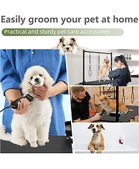 Aostirmotor 47" Large Dog Grooming Table, Foldable Adjustable Pet Station with Arms, Nooses & Mesh Drying Tray, Black