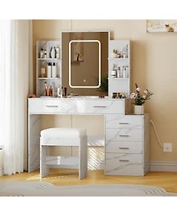 Gaomon 6-Drawer Vanity Table with Lighted Mirror, Spacious Makeup Dressing Desk for Bedroom
