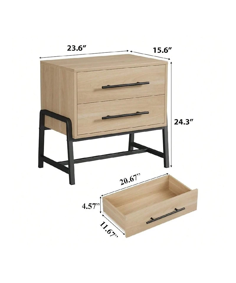 gaomon 1PC Farmhouse Drawer Nightstand, Metal Legs Storage Bedside Table Sofa Side Organizer for Living Room