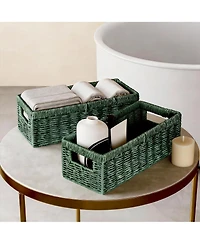 Yigii Handwoven Black Paper Rope Storage Baskets with Handles - 2 Pack