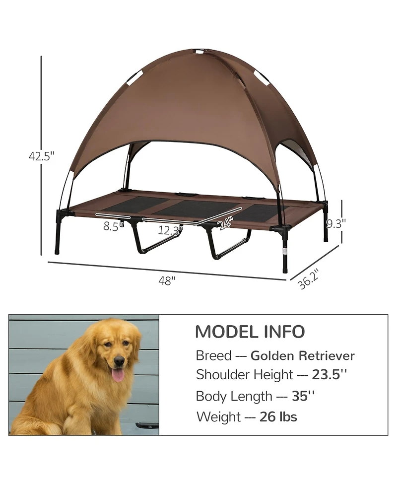 Zeus & Ruta 48" Coffee Outdoor Elevated Pet Bed with Canopy