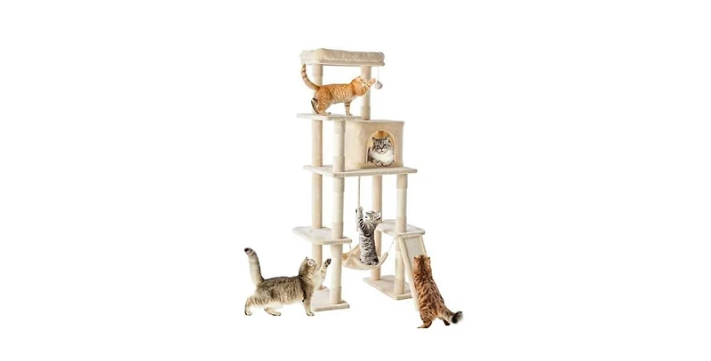 Zeus & Ruta 63in Cat Tree Tower: Large Multi-Story, Sisal Posts, Extended Platform