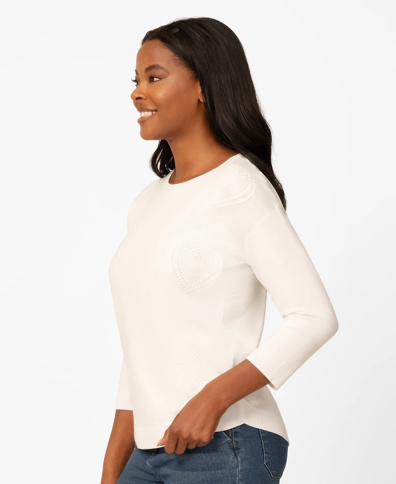 Melissa Paige Petite Heart Textured Hi-Low Boat Neck Sweater