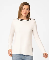Melissa Paige Petite Button Shoulder Boat Neck Sweater