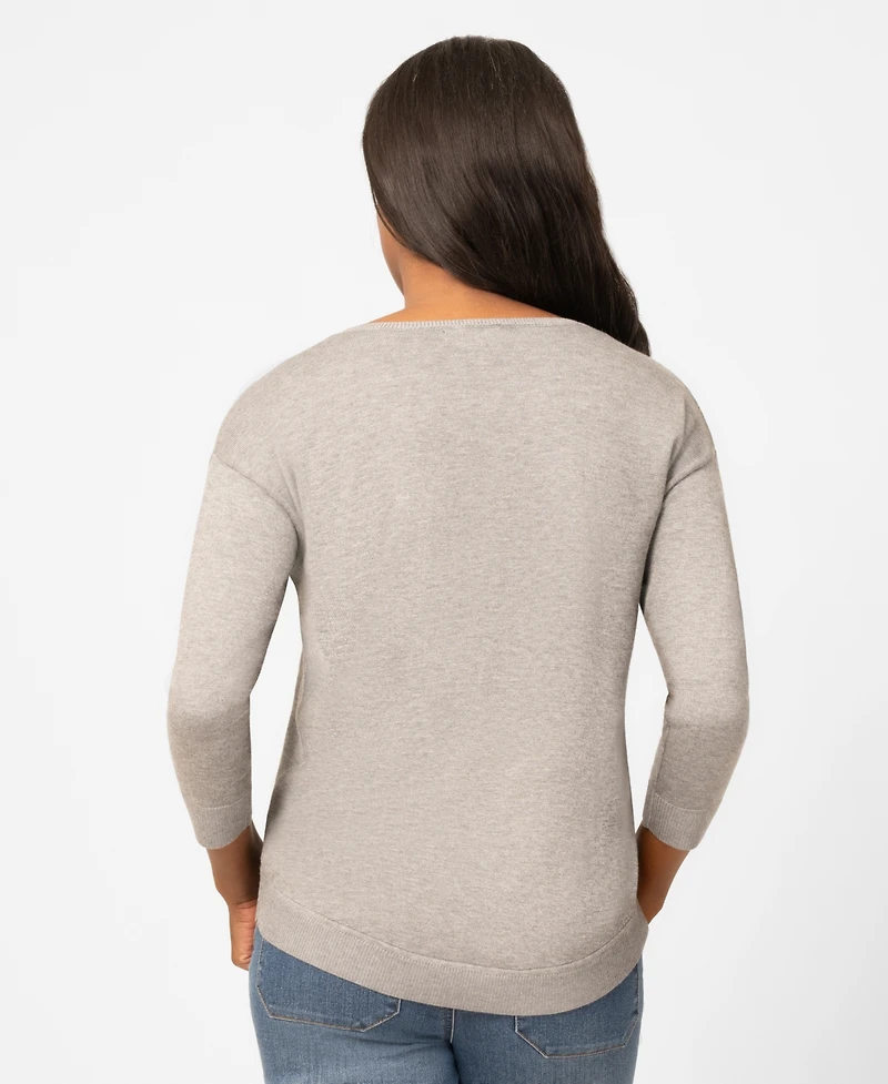 Melissa Paige Petite Heart Textured Hi-Low Boat Neck Sweater