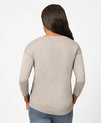 Melissa Paige Petite Heart Textured Hi-Low Boat Neck Sweater