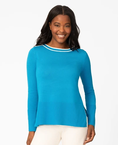 Melissa Paige Petite Button Shoulder Boat Neck Sweater