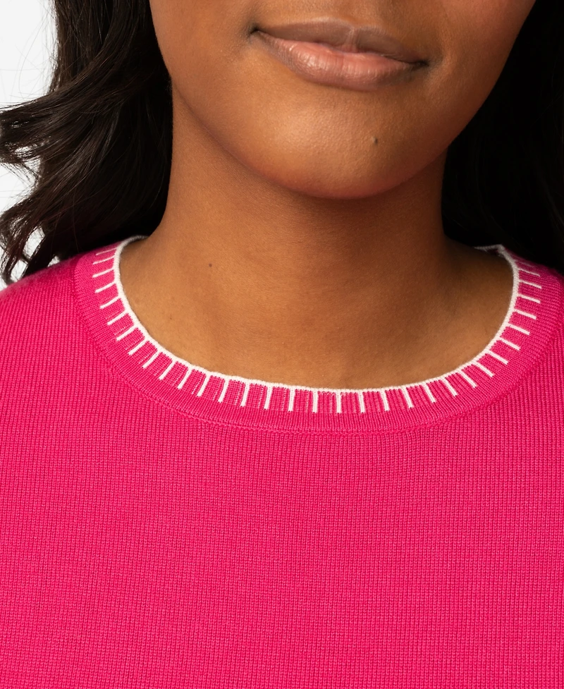 Melissa Paige Petite Whip Stitch Elbow-Sleeve Crewneck Sweater