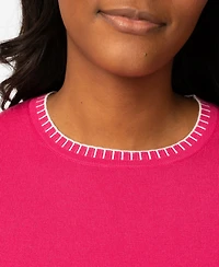 Melissa Paige Petite Whip Stitch Elbow-Sleeve Crewneck Sweater