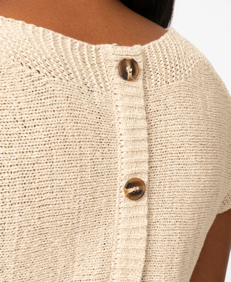 Melissa Paige Women's Button-Back Short-Sleeve Tape-Yarn Sweater