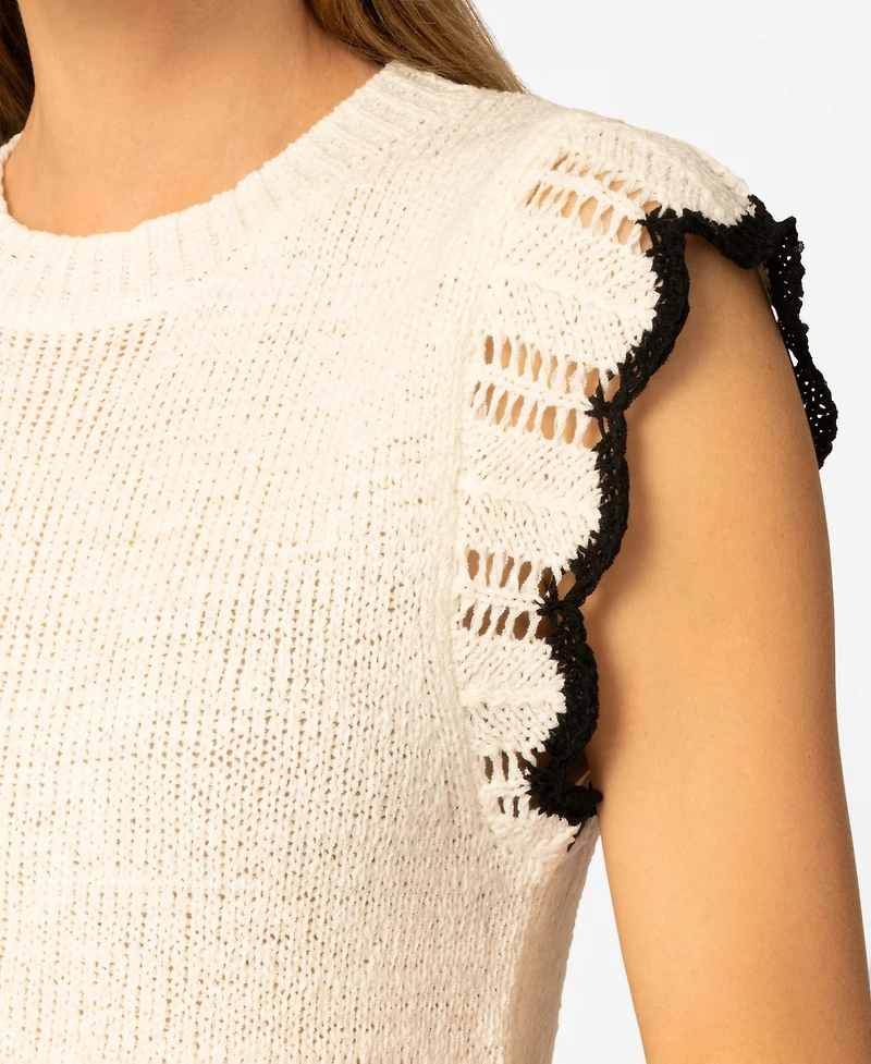 Melissa Paige Women's Scalloped-Sleeve Crewneck Sweater Knit Top