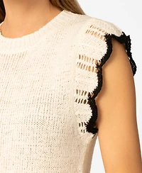 Melissa Paige Women's Scalloped-Sleeve Crewneck Sweater Knit Top