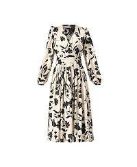 Ivonne Women's V-Neck Midi Dress with Long Sleeves