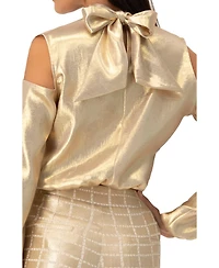 Ivonne Women's Cold-Shoulder Blouse with Back Bow Tops