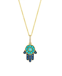 Le Vian Turquoise (12/25 ct. t.w.), Sapphire (11/50 ct. t.w.) & Nude Diamond (3/100 ct. t.w.) Pendant Necklace in 14k Honey Gold