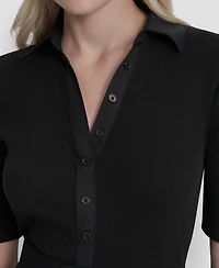 Dkny Women's A-Line Polo Collar Midi Dress