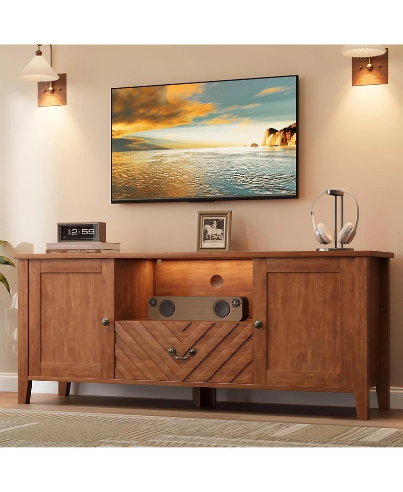 gaomon Tv Stands for Living Room, White Entertainment Center with Led Lights, Television 65