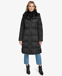 Andrew Marc Women's Emery Luster Down Coat with Faux Fur Collar