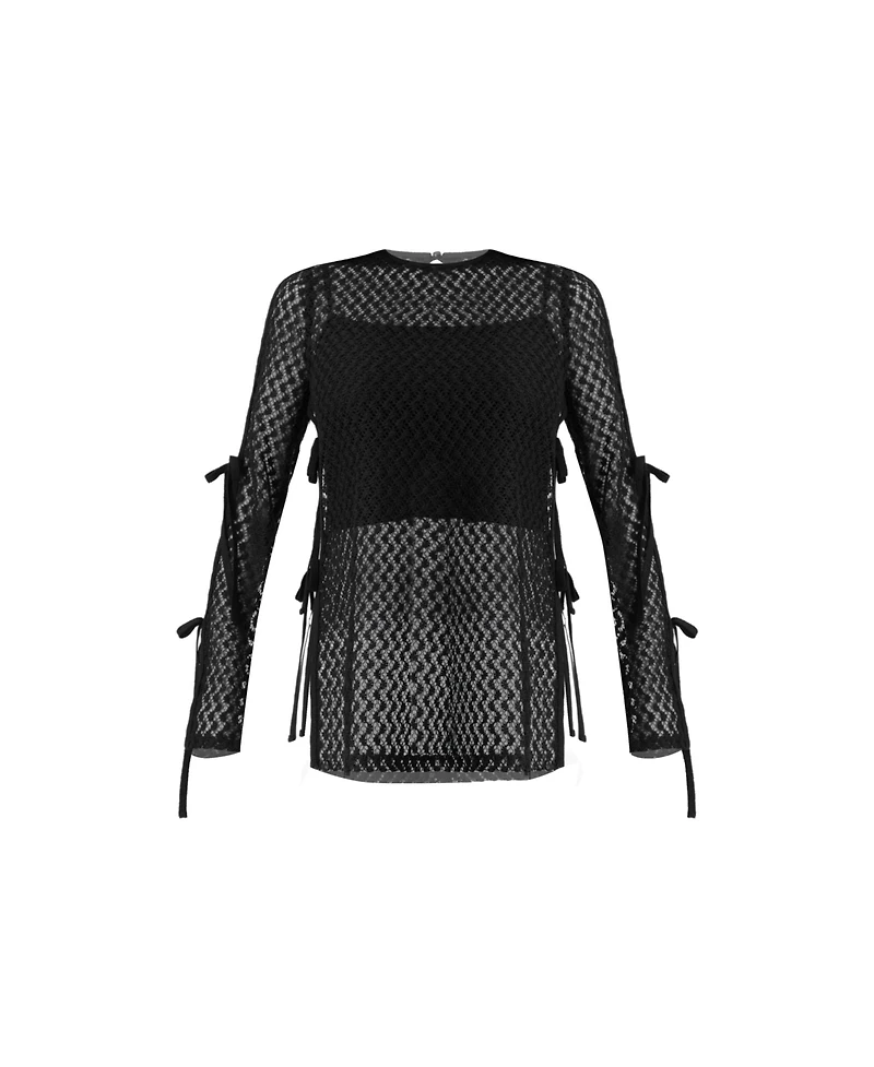 Ivonne Women's Tie-Sleeve See Through Lace Blouse