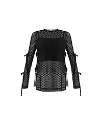 Ivonne Women's Tie-Sleeve See Through Lace Blouse