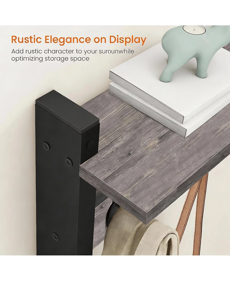 Yigii Grey 24" Wall Coat Rack with Shelf - Modern Design for Entryway, Hallway, Bathroom