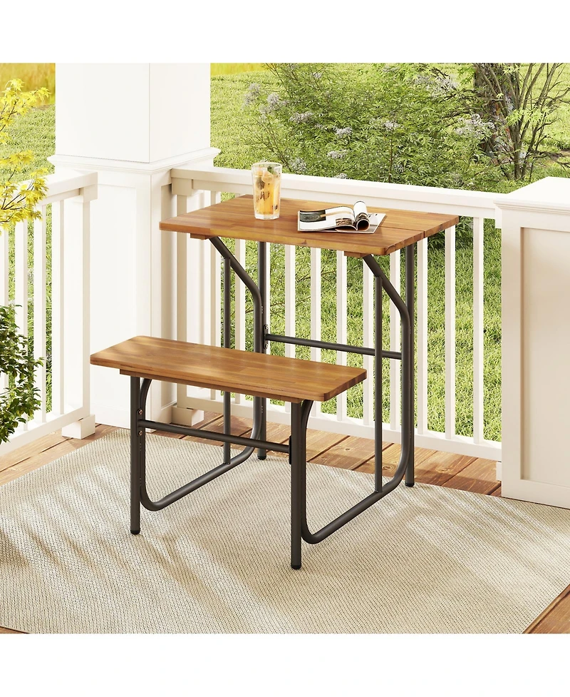 Slickblue Acacia Wood Patio Picnic Table with Attached Bench Seat