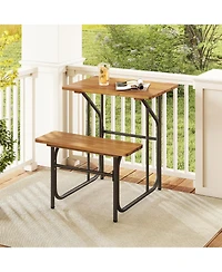 Slickblue Acacia Wood Patio Picnic Table with Attached Bench Seat