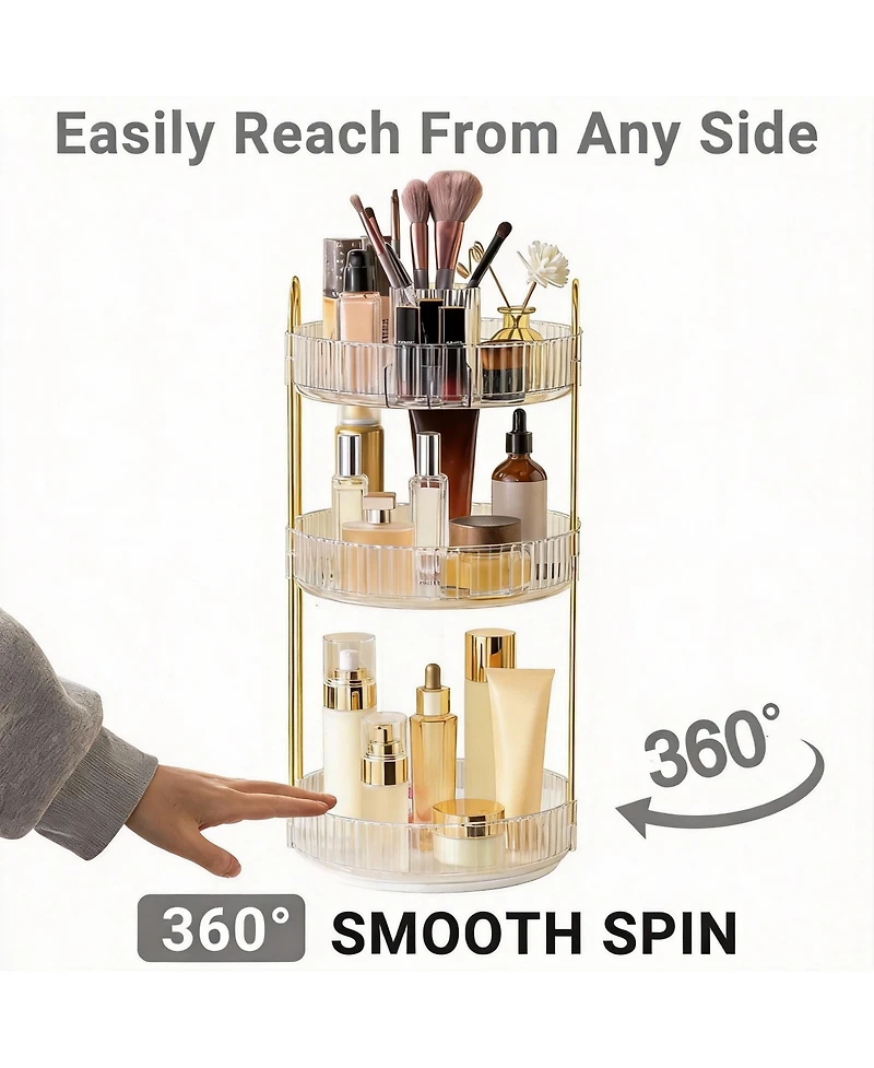 Yigii 360° Rotating Makeup Organizer - 3 Tier, Large Capacity, Easy Assembly, Durable Abs