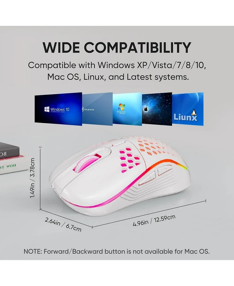 Risokeys Wireless Gaming Mouse, Lightweight Honeycomb Shell, 2.4G Stable Connection, 4 Dpi Adjustable