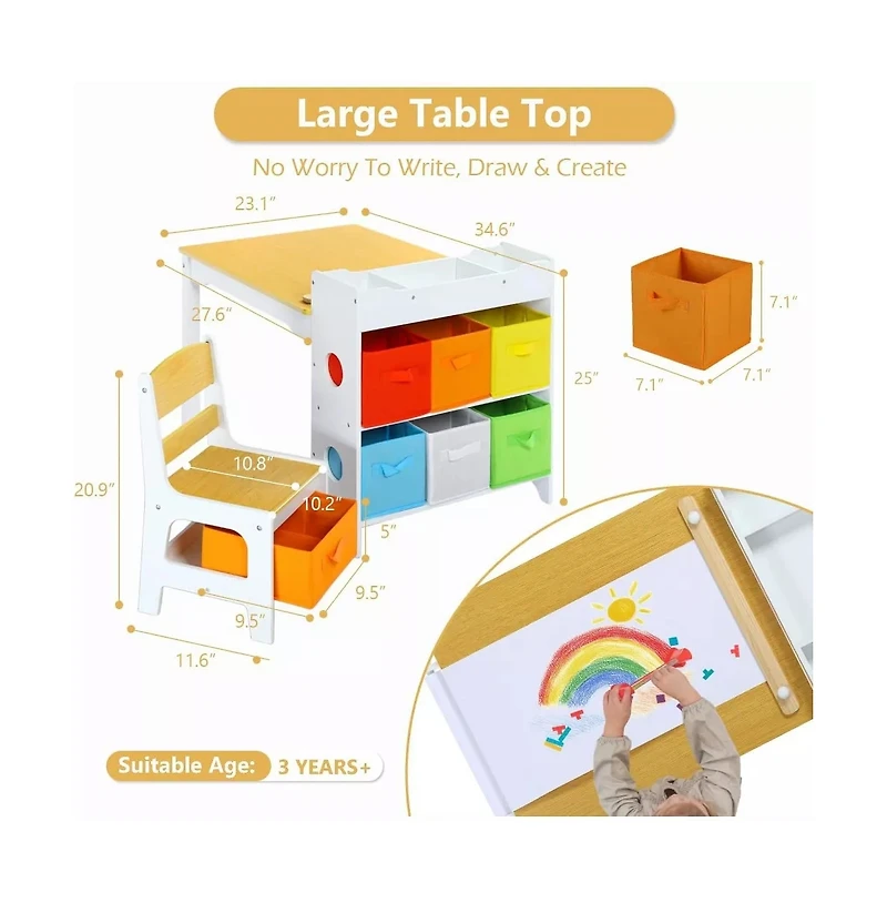 Kinder King 3-in-1 Kids Table and 2 Chairs Set with Storage, Removable Top and Chalkboard for Art, Crafts, and Reading