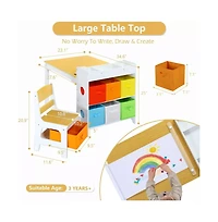 Kinder King 3-in-1 Kids Table and 2 Chairs Set with Storage, Removable Top and Chalkboard for Art, Crafts, and Reading