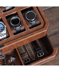 Yigii Luxury Watch Box - 12 Watches, Pu Leather, Glass Lid, Accessory Drawer