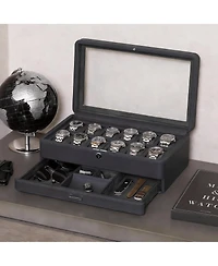 Yigii Luxury Watch Box - 12 Watches, Pu Leather, Glass Lid, Accessory Drawer
