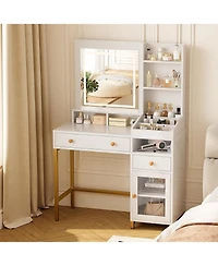 Gaomon 2-Drawer Vanity Desk, Lighted Makeup Dressing Table with Built-in Power Outlet