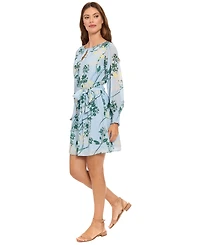 London Times Women's Bishop-Sleeve Sash Belt Short Dress