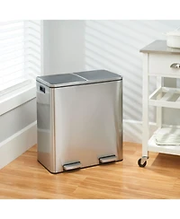 mDesign Metal Steel 60L Large Dual Compartment Step Trash Can - Brushed Chrome