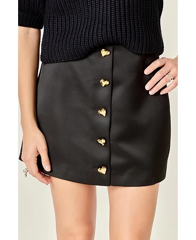 English Factory Women's Heart Detailed Satin Skirt