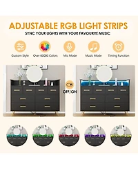 gaomon Dresser for Bedroom with Led Light & Charging Station, 8 Drawers Wooden Dressers Open Space, Modern Chest of Wide Living Room