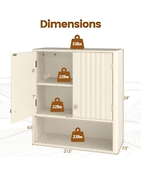 sumyeg Fluted Bathroom Wall Storage Cabinet with Open Shelf Organizer