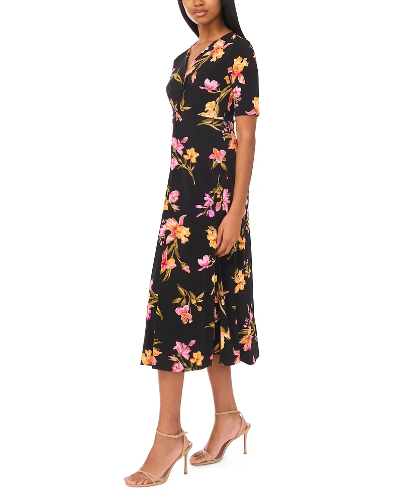 Msk Women's V-Neck Twist Front Midi Dress