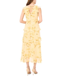 Msk Women's Cascading Ruffle V-Neck Dress