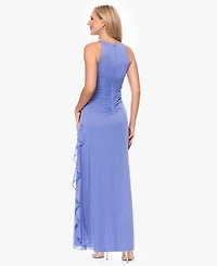 B&A by Betsy and Adam Ruched Halter Gown