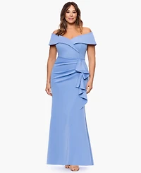 Xscape Plus Off-The-Shoulder Scuba Crepe Gown