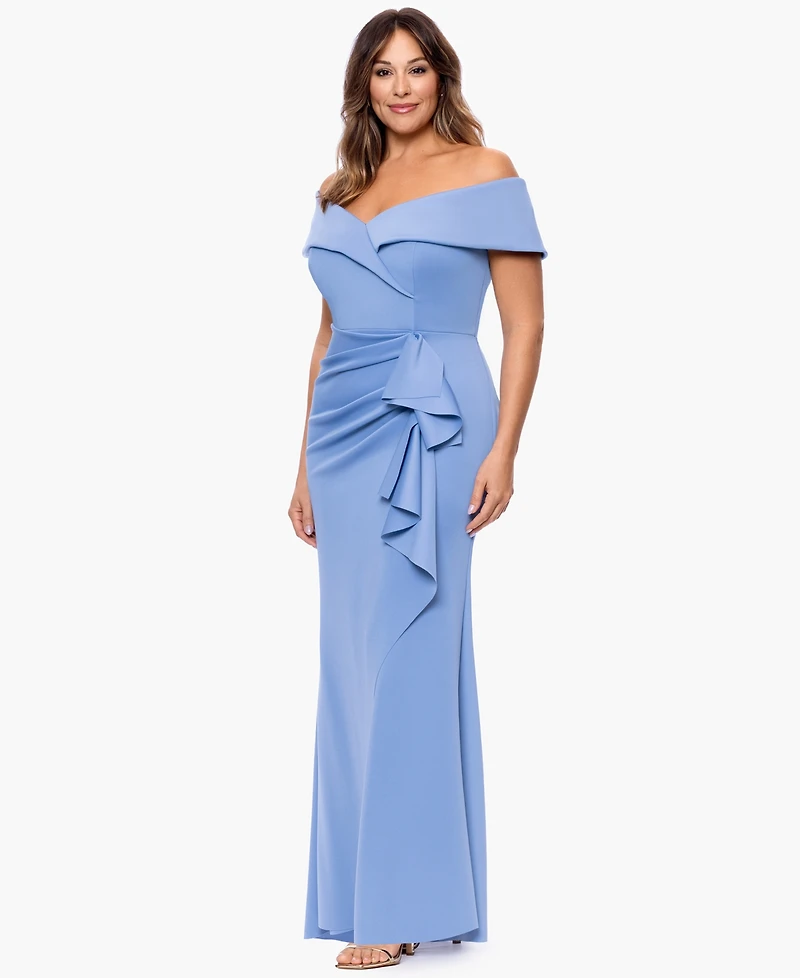 Xscape Plus Off-The-Shoulder Scuba Crepe Gown